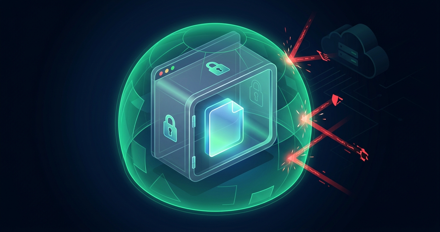 Conceptual diagram of a secure browser shield protecting local files from external servers